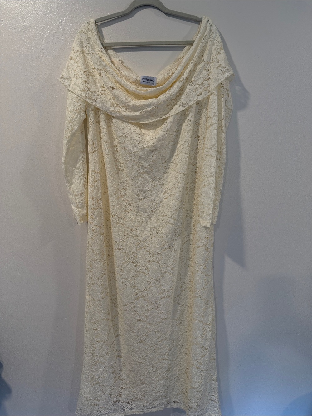Peppermayo Cream Lace Off-Shoulder Maxi Dress